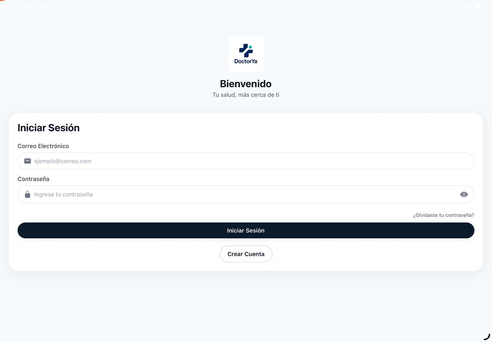 Pantalla de inicio de sesión